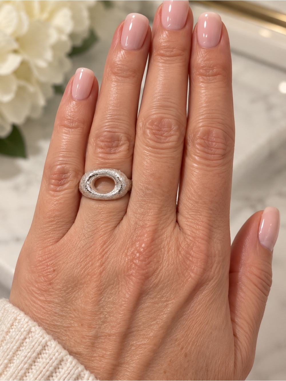 Italian Luxury Jewelry 925 Sterling Silver Art Textured Ring OS